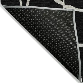 3' X 5' Black And Beige Abstract Washable Indoor Outdoor Area Rug