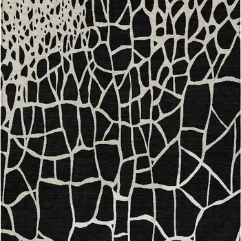 5' X 8' Black And Beige Abstract Washable Indoor Outdoor Area Rug