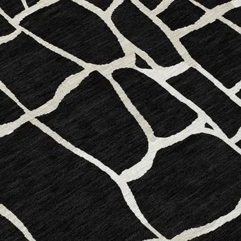 5' X 8' Black And Beige Abstract Washable Indoor Outdoor Area Rug