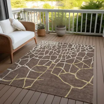 3' X 5' Brown And Tan Abstract Washable Indoor Outdoor Area Rug