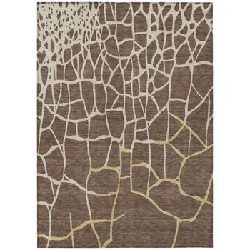 3' X 5' Brown And Tan Abstract Washable Indoor Outdoor Area Rug
