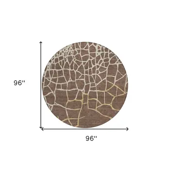 8' Brown And Tan Round Abstract Washable Indoor Outdoor Area Rug