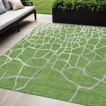 5' X 8' Green And Ivory Abstract Washable Indoor Outdoor Area Rug