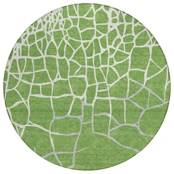 8' Green And Ivory Round Abstract Washable Indoor Outdoor Area Rug