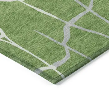8' Green And Ivory Round Abstract Washable Indoor Outdoor Area Rug