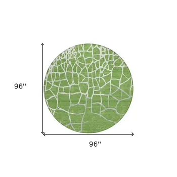 8' Green And Ivory Round Abstract Washable Indoor Outdoor Area Rug