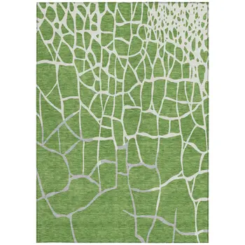 8' X 10' Green And Ivory Abstract Washable Indoor Outdoor Area Rug