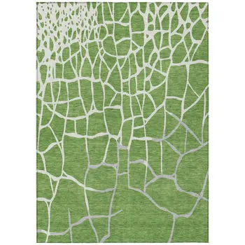 9' X 12' Green And Ivory Abstract Washable Indoor Outdoor Area Rug