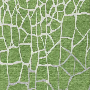 10' X 14' Green And Ivory Abstract Washable Indoor Outdoor Area Rug