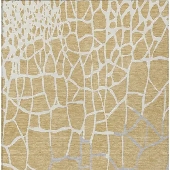 5' X 8' Gold And Beige Abstract Washable Indoor Outdoor Area Rug