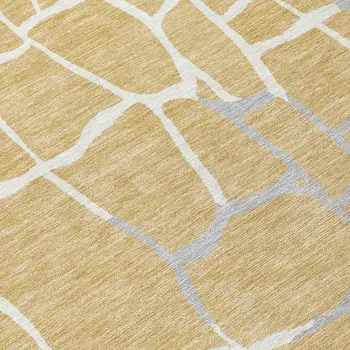 8' Gold And Beige Round Abstract Washable Indoor Outdoor Area Rug