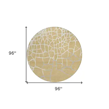8' Gold And Beige Round Abstract Washable Indoor Outdoor Area Rug
