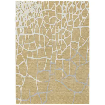 8' X 10' Gold And Beige Abstract Washable Indoor Outdoor Area Rug
