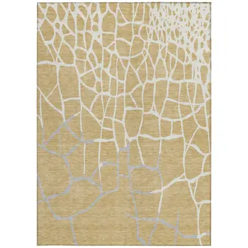 9' X 12' Gold And Beige Abstract Washable Indoor Outdoor Area Rug