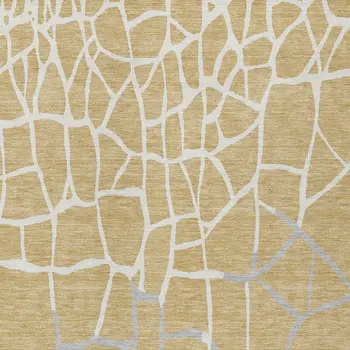 10' X 14' Gold And Beige Abstract Washable Indoor Outdoor Area Rug