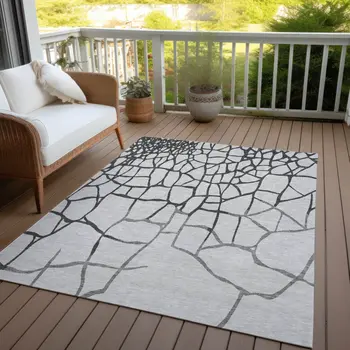 3' X 5' Gray And Charcoal Abstract Washable Indoor Outdoor Area Rug