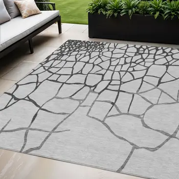5' X 8' Gray And Charcoal Abstract Washable Indoor Outdoor Area Rug