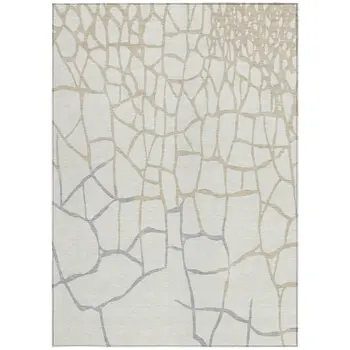 5' X 8' Ivory And Beige Abstract Washable Indoor Outdoor Area Rug