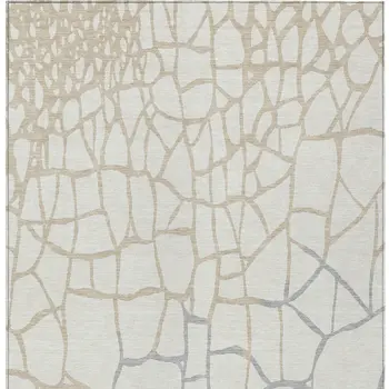 5' X 8' Ivory And Beige Abstract Washable Indoor Outdoor Area Rug