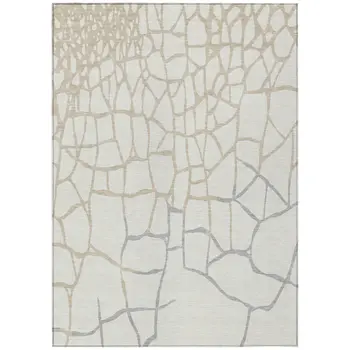 9' X 12' Ivory And Beige Abstract Washable Indoor Outdoor Area Rug
