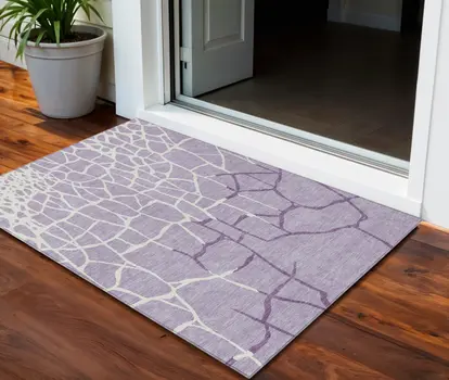 3' X 5' Lavender And Ivory Abstract Washable Indoor Outdoor Area Rug