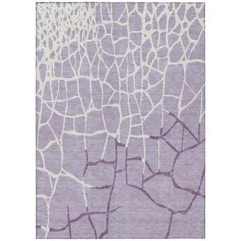 5' X 8' Lavender And Ivory Abstract Washable Indoor Outdoor Area Rug