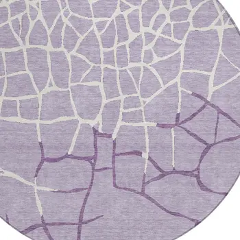 8' Lavender And Ivory Round Abstract Washable Indoor Outdoor Area Rug