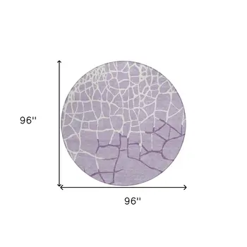 8' Lavender And Ivory Round Abstract Washable Indoor Outdoor Area Rug