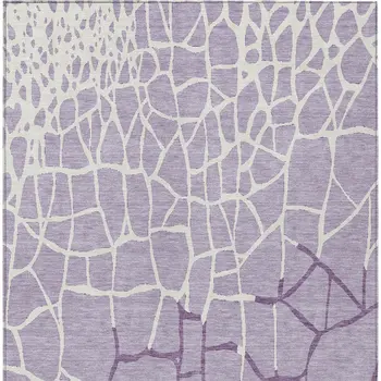 8' X 10' Lavender And Ivory Abstract Washable Indoor Outdoor Area Rug