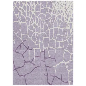 10' X 14' Lavender And Ivory Abstract Washable Indoor Outdoor Area Rug
