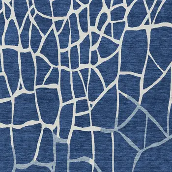 3' X 5' Navy Blue And Ivory Abstract Washable Indoor Outdoor Area Rug