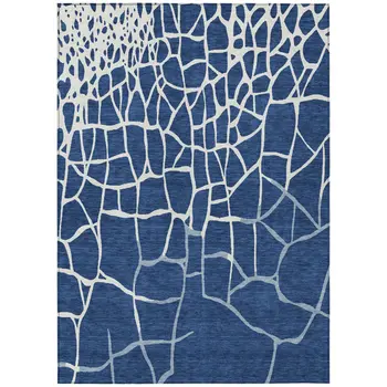 5' X 8' Navy Blue And Ivory Abstract Washable Indoor Outdoor Area Rug