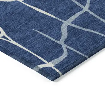 5' X 8' Navy Blue And Ivory Abstract Washable Indoor Outdoor Area Rug