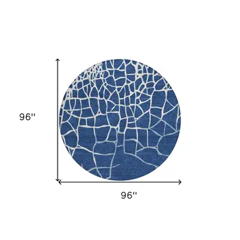 8' Navy Blue And Ivory Round Abstract Washable Indoor Outdoor Area Rug