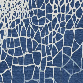 8' X 10' Navy Blue And Ivory Abstract Washable Indoor Outdoor Area Rug