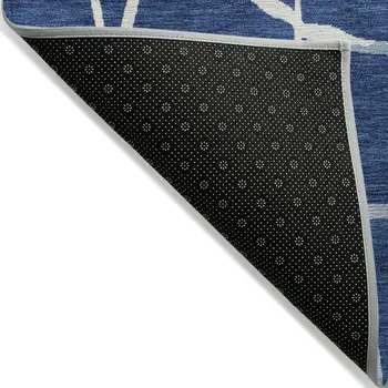 8' X 10' Navy Blue And Ivory Abstract Washable Indoor Outdoor Area Rug