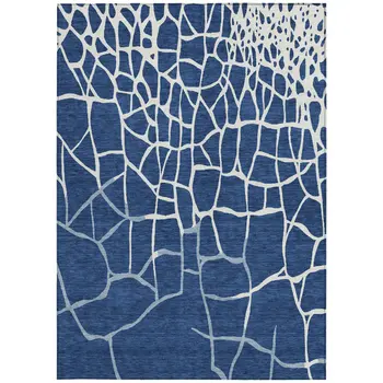 9' X 12' Navy Blue And Ivory Abstract Washable Indoor Outdoor Area Rug