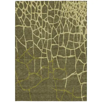 3' X 5' Olive Green And Dark Green Abstract Washable Indoor Outdoor Area Rug