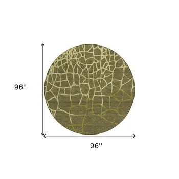 8' Olive Green And Dark Green Round Abstract Washable Indoor Outdoor Area Rug