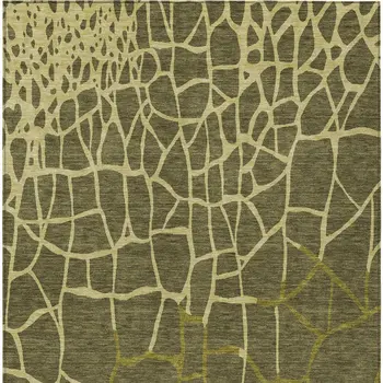 9' X 12' Olive Green And Dark Green Abstract Washable Indoor Outdoor Area Rug