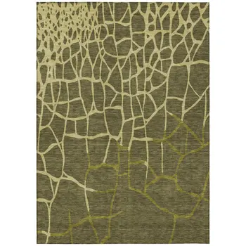 9' X 12' Olive Green And Dark Green Abstract Washable Indoor Outdoor Area Rug