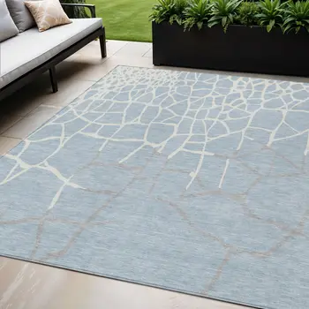 5' X 8' Sky Blue And Ivory Abstract Washable Indoor Outdoor Area Rug