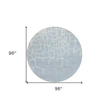 8' Sky Blue And Ivory Round Abstract Washable Indoor Outdoor Area Rug