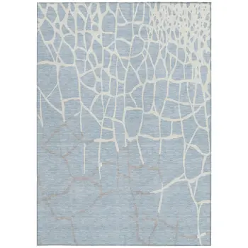 10' X 14' Sky Blue And Ivory Abstract Washable Indoor Outdoor Area Rug