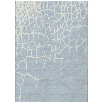 10' X 14' Sky Blue And Ivory Abstract Washable Indoor Outdoor Area Rug