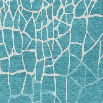 5' X 8' Teal Blue And Ivory Abstract Washable Indoor Outdoor Area Rug