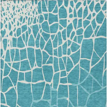 10' X 14' Teal Blue And Ivory Abstract Washable Indoor Outdoor Area Rug