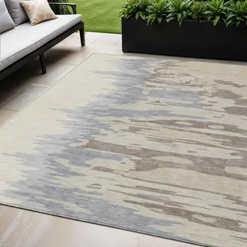 5' X 8' Beige Brown And Gray Abstract Washable Indoor Outdoor Area Rug