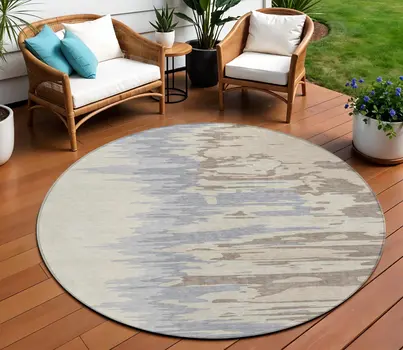 8' Beige Brown And Gray Round Abstract Washable Indoor Outdoor Area Rug