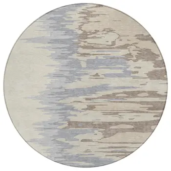 8' Beige Brown And Gray Round Abstract Washable Indoor Outdoor Area Rug